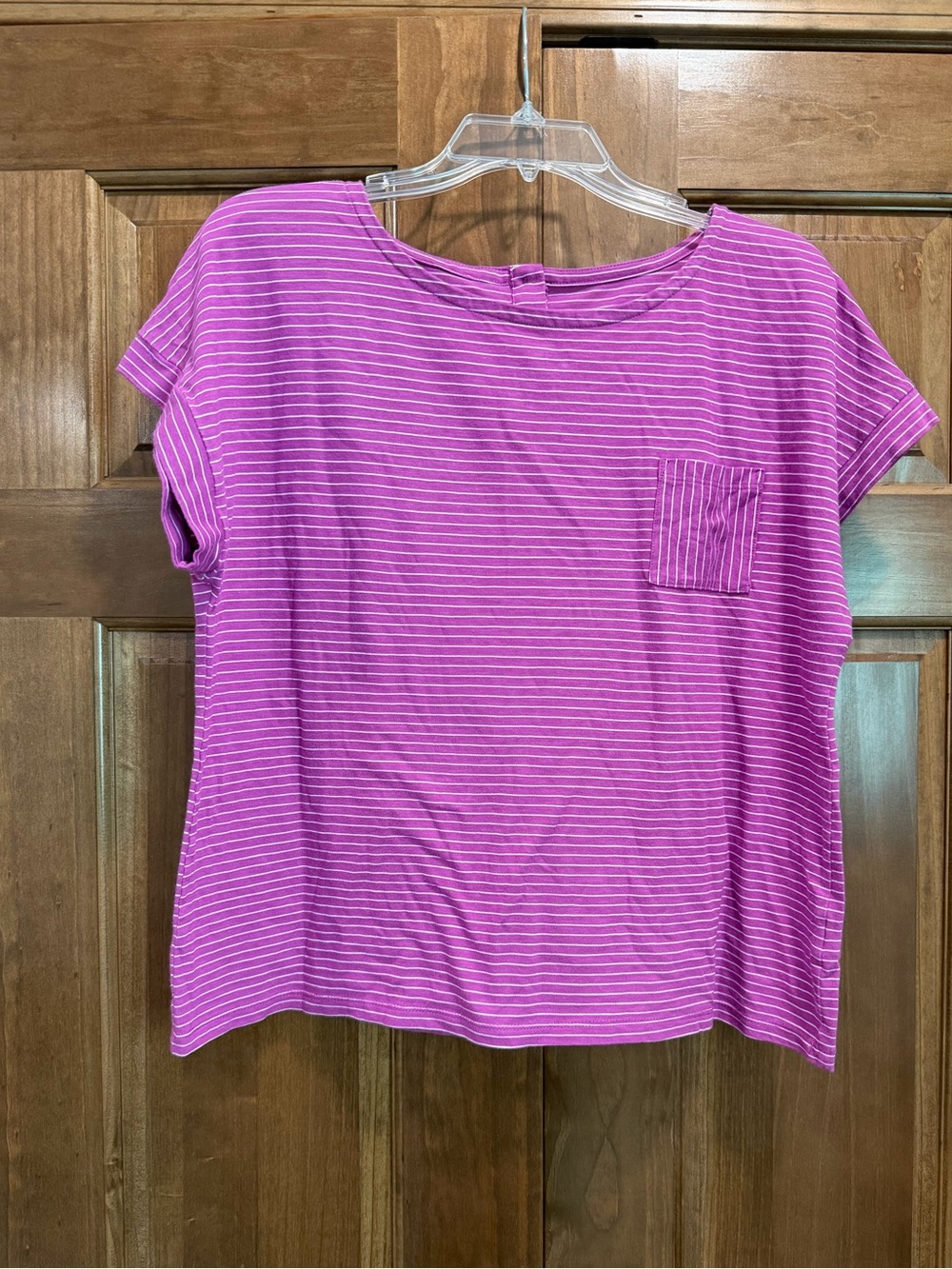 Talbots Women’s Short Sleeve Pink & White Striped Pocket Top, Extra Large Petite